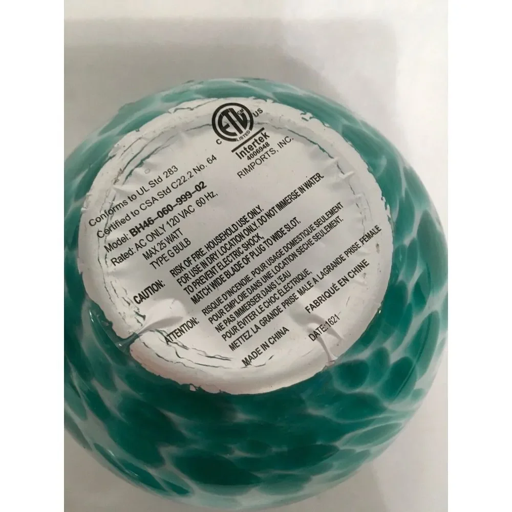 Handcrafted‎ Glass Electric Oil Warmer Lamp With Teal Accents & Detachable Dish